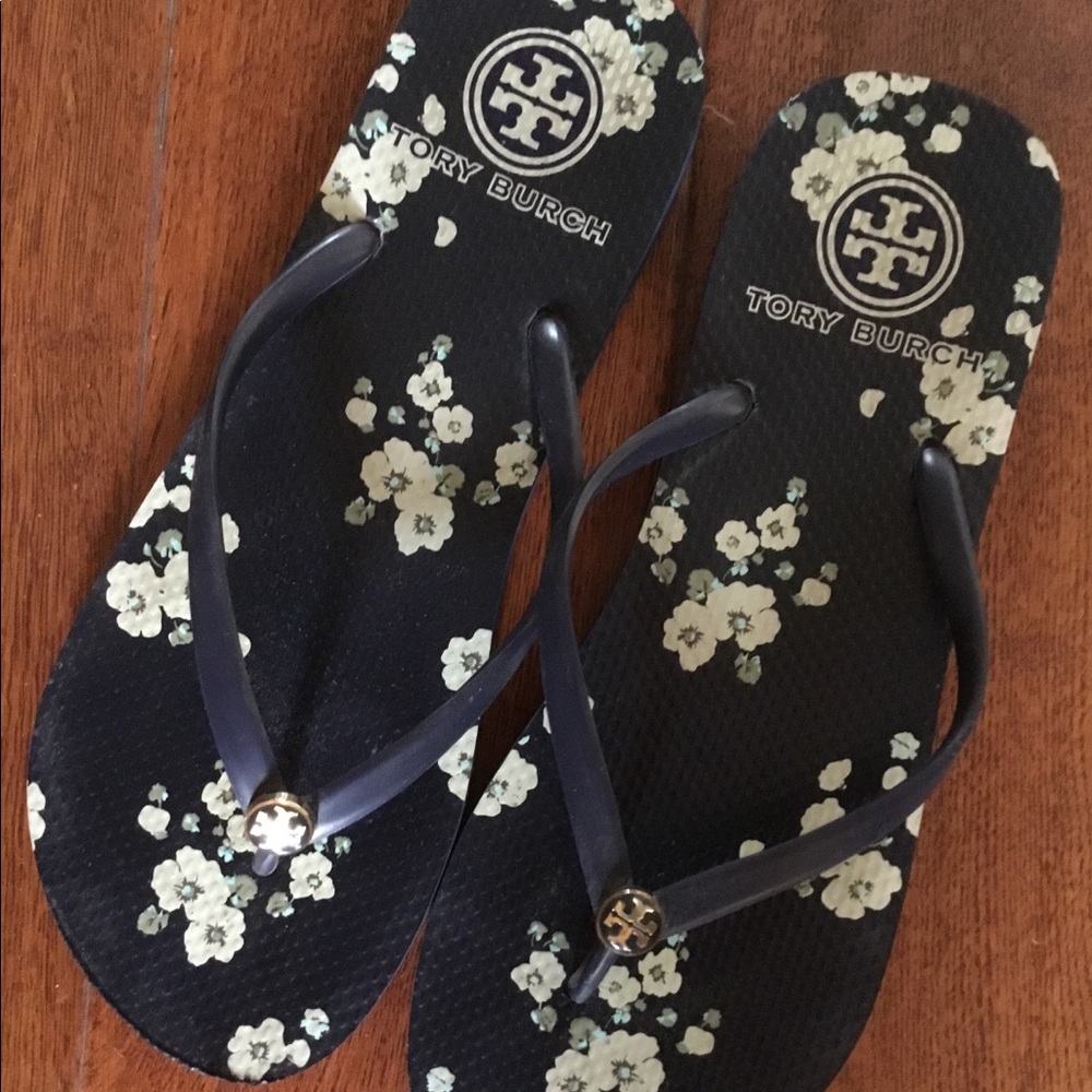 Tory Burch flip flops size 9 Navy blue